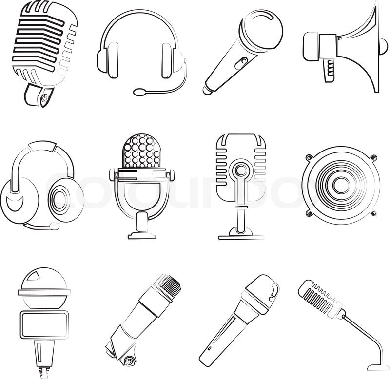 800x778 sketch line mic and speaker phone stock vector colourbox - Microphone Pencil Drawing