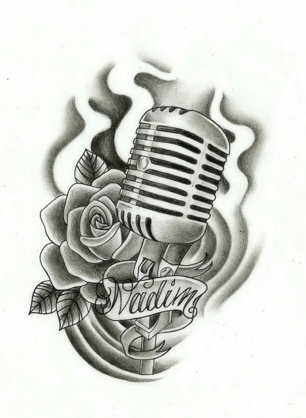 600x821 unique microphone tattoo designs - Microphone Tattoo Drawings