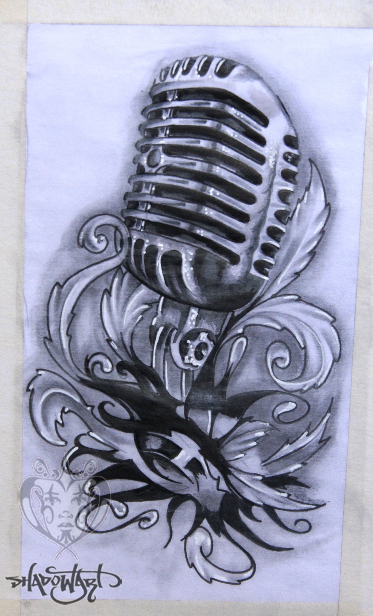 1270x2094 Shadowart Tattoo Sketch Tattoos And Art - Microphone Tattoo Drawings