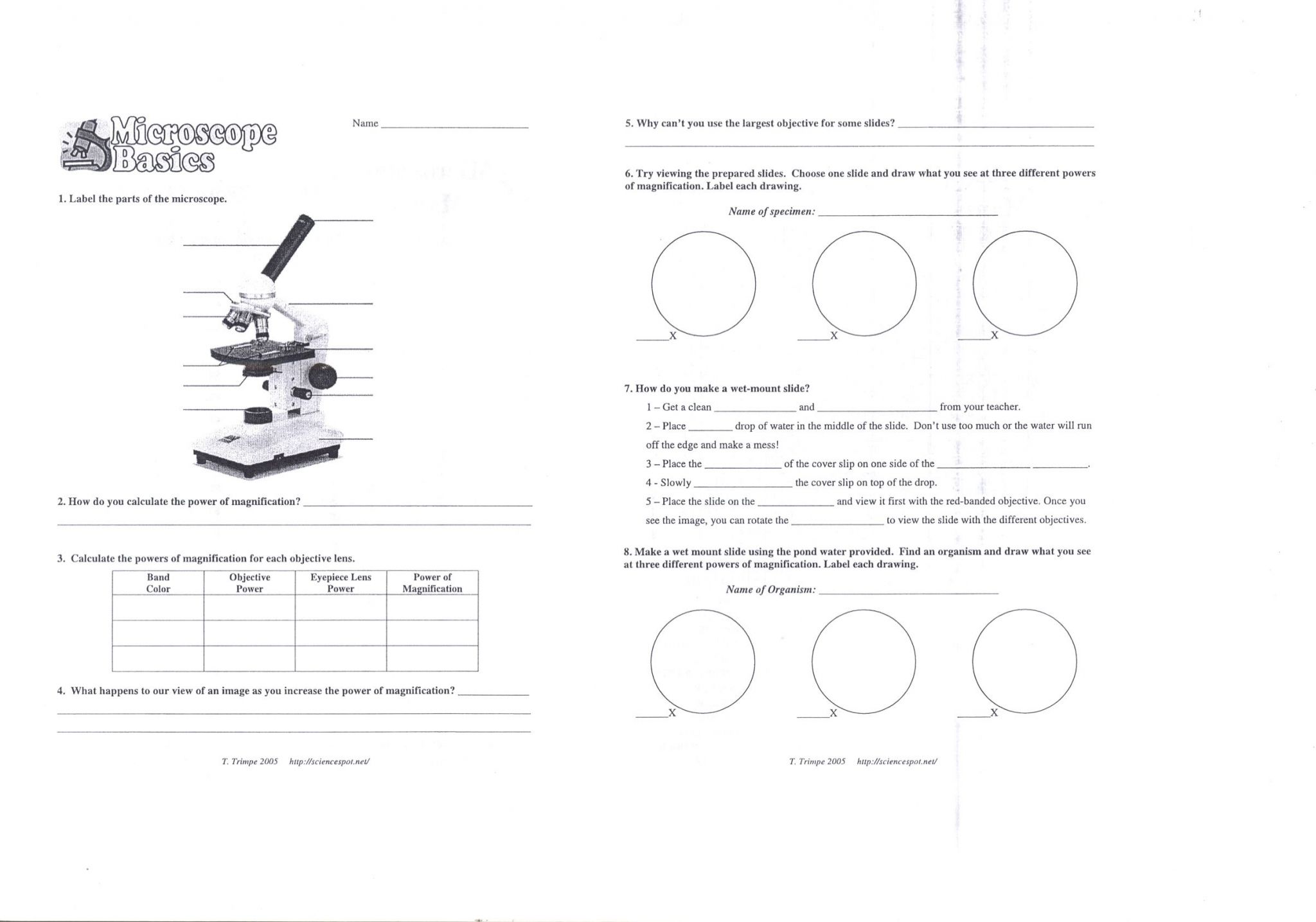 Microscope Parts And Use Worksheet Answer Key