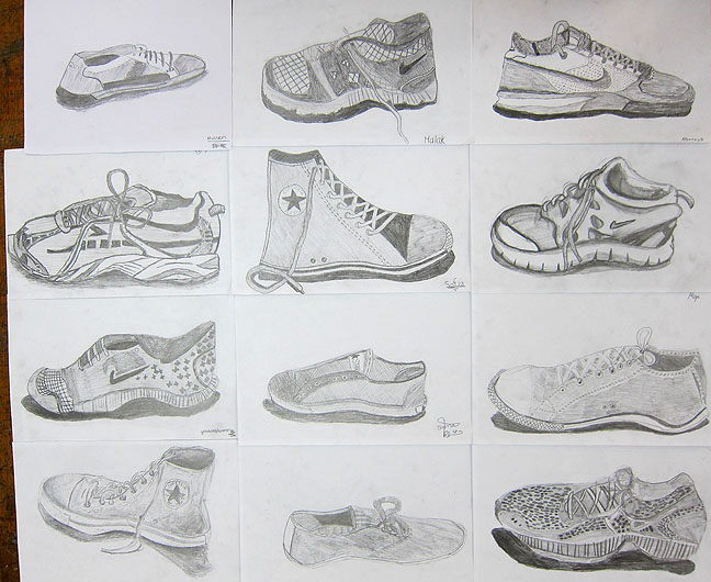 648x530 mr bob's middle high school art room shoe drawings grade art - Middle School Drawing