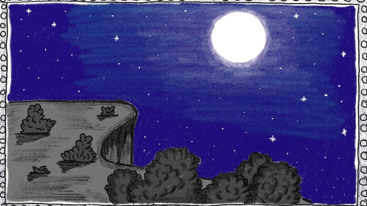 1280x720 drawing a simple full moon night how to draw a full moon night - Midnight Drawing