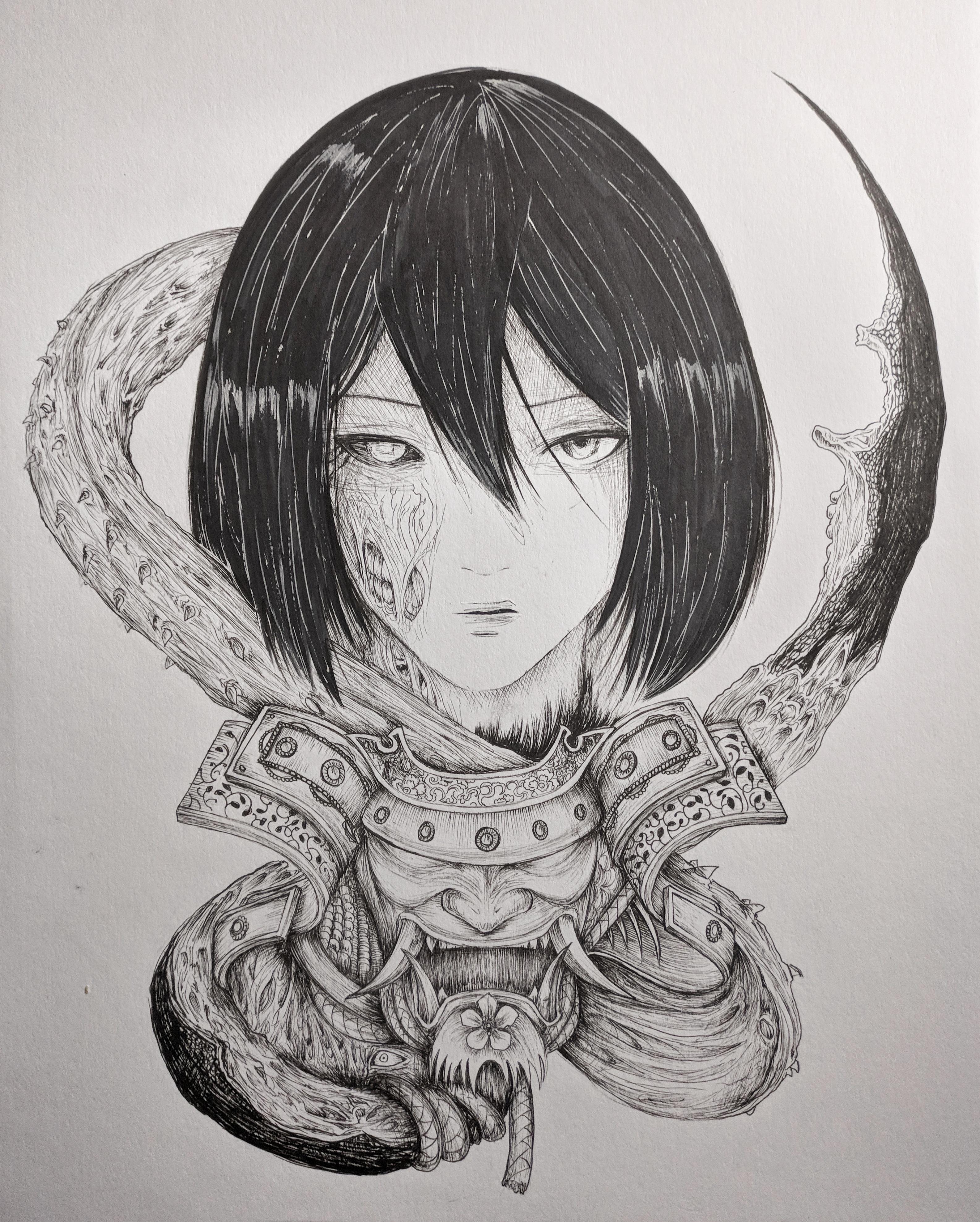 3170x3954 Mikasa As A Ghoul Titan Drawing - Mikasa Drawing