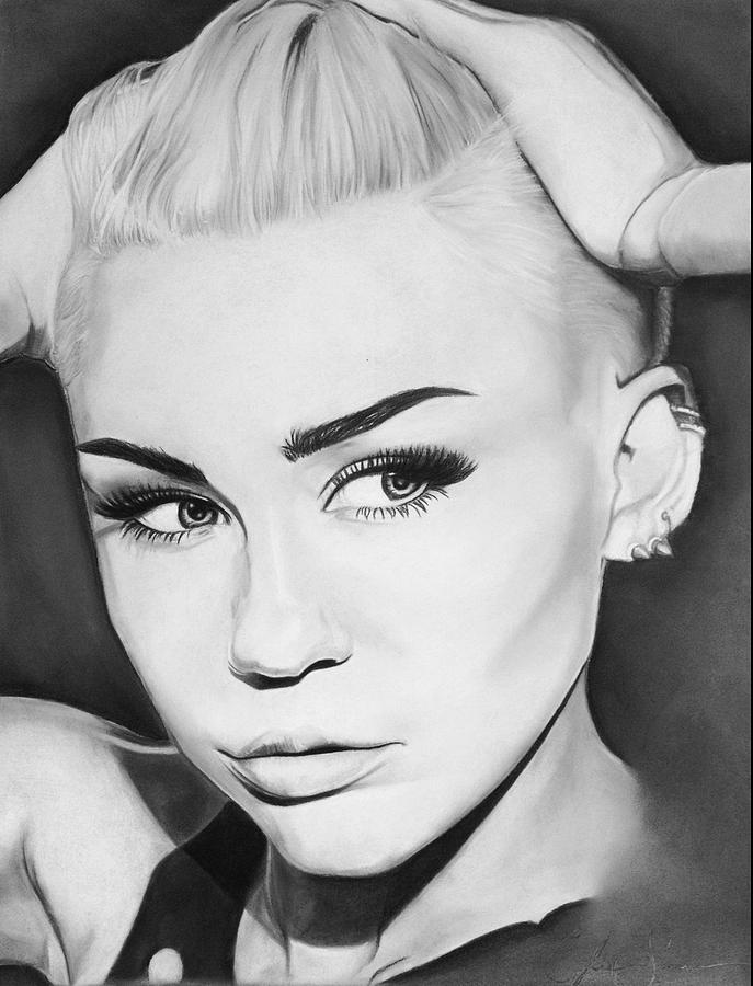 687x900 Miley Cyrus Portrait Drawing - Miley Cyrus Drawing