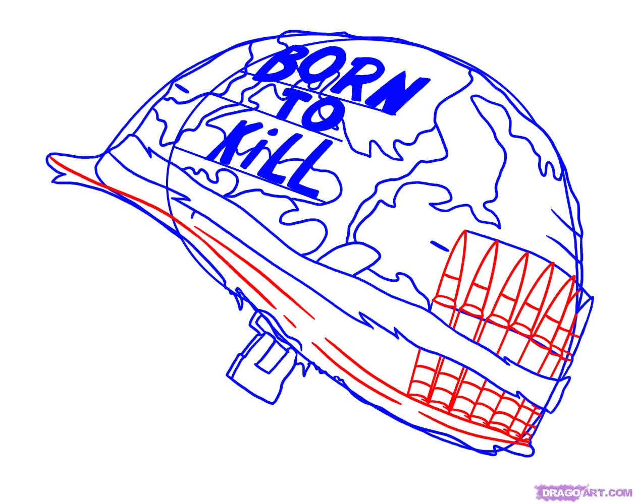 1258x1000 how to draw full metal jacket helmet, step - Military Helmet Drawing