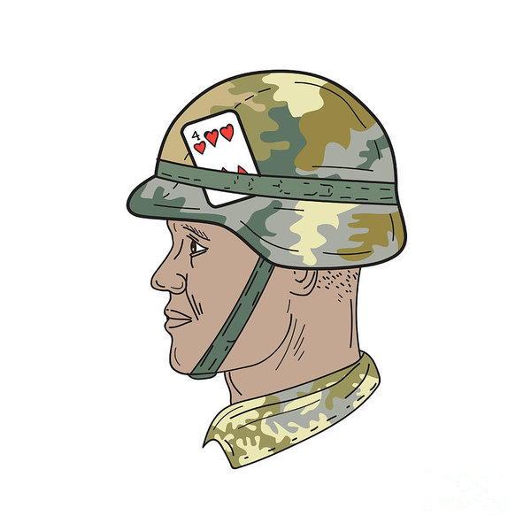 600x600 african american us army soldier helmet playing card drawng art - Military Helmet Drawing