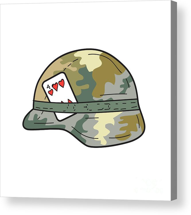 666x750 us army helmet of hearts playing card drawing acrylic print - Military Helmet Drawing