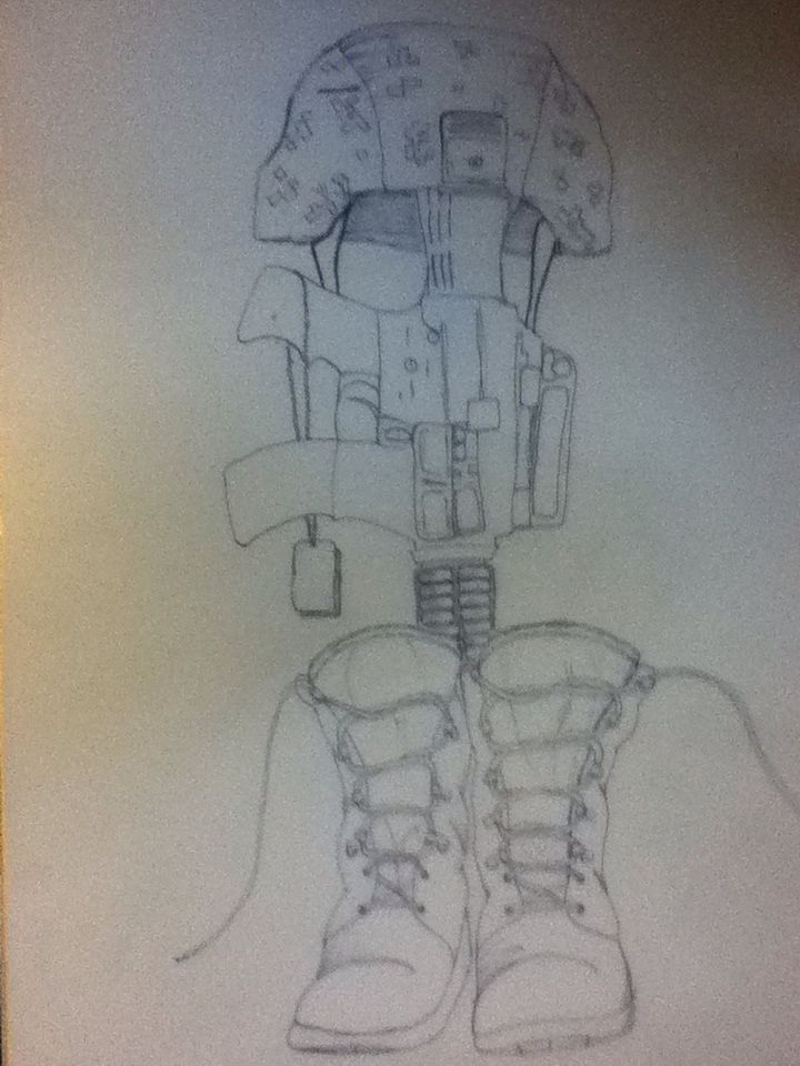 720x960 boots, helmet, and gun line drawing military in soldier - Military Helmet Drawing