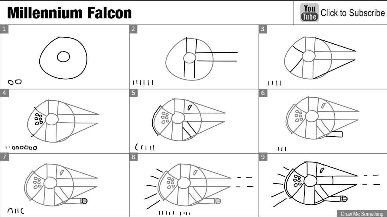 1280x720 how to draw the millennium falcon step - Millennium Falcon Drawing