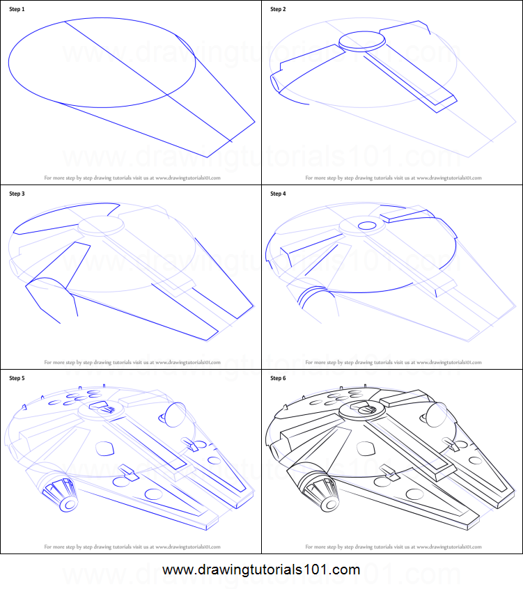 751x846 how to draw millennium falcon from star wars printable step - Millennium Falcon Drawing