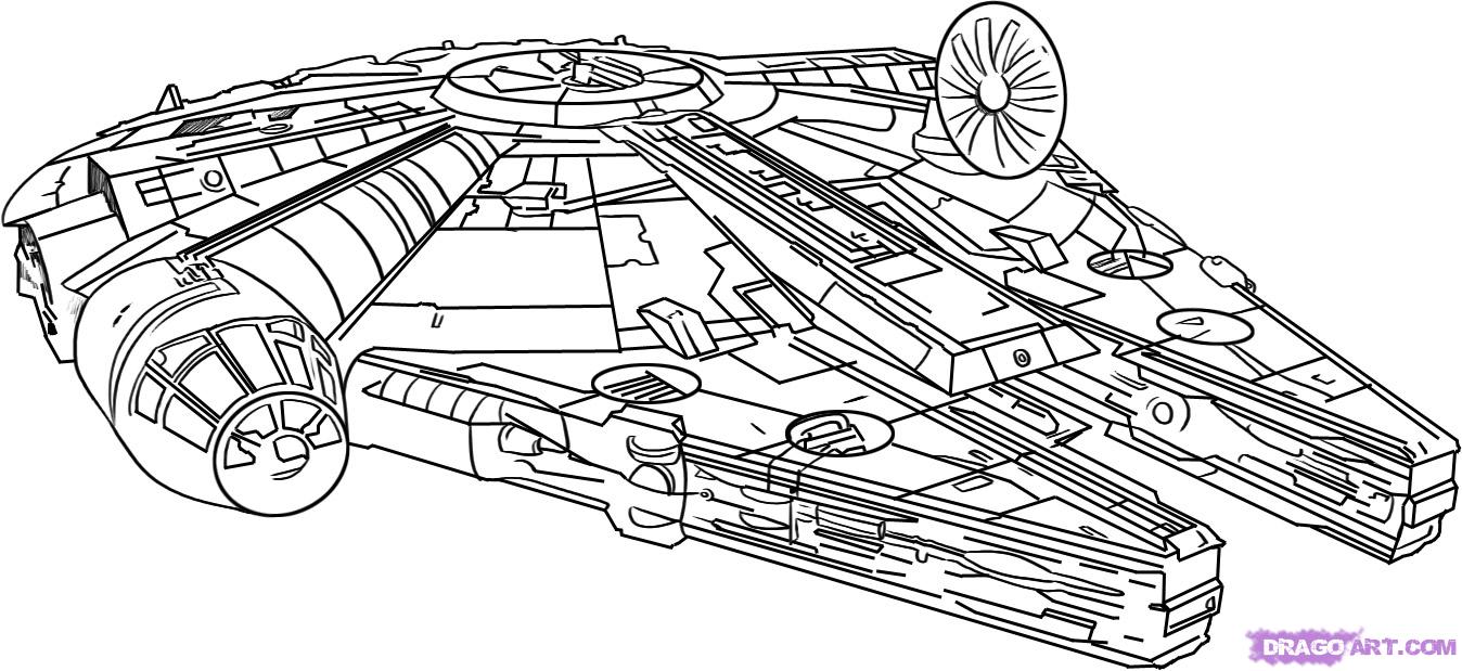 1348x619 how to draw the millennium falcon, step - Millennium Falcon Drawing