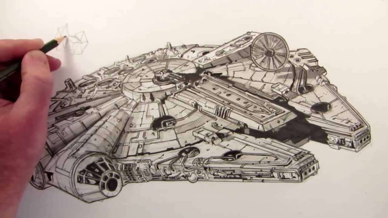 1280x720 how to draw the millennium falcon star wars fan art - Millennium Falcon Drawing