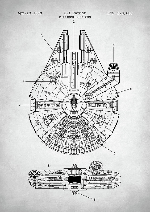 636x900 star wars millennium falcon patent digital art - Millennium Falcon Drawing