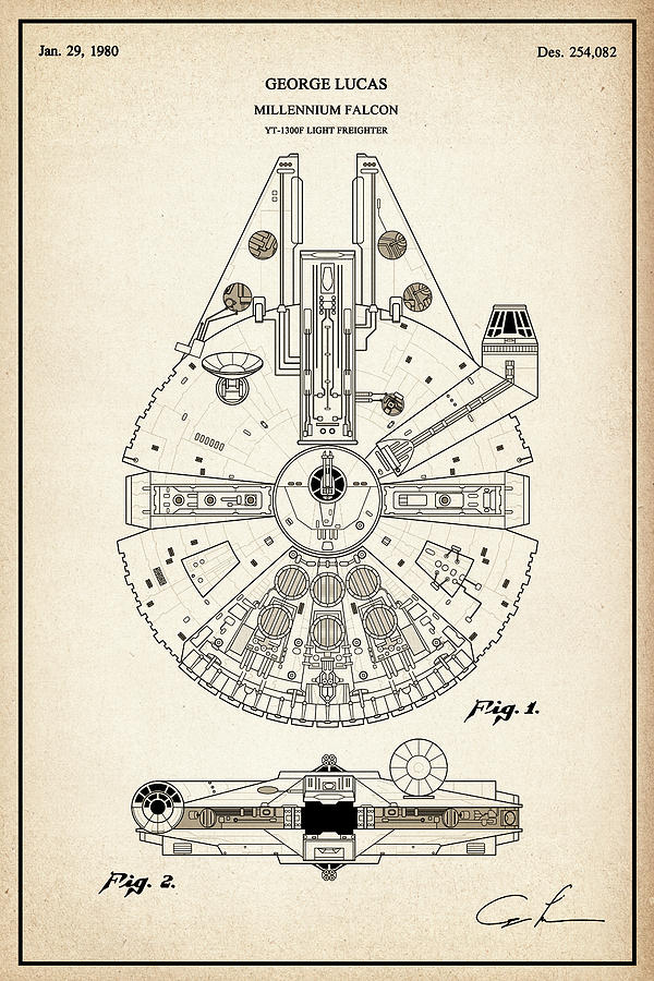 600x900 patent illustration replica for the millennium falcon from star - Millennium Falcon Technical Drawing