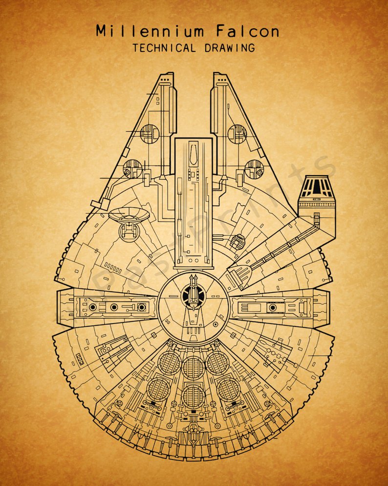 794x993 star wars printable star wars millennium falcon star wars etsy - Millennium Falcon Technical Drawing