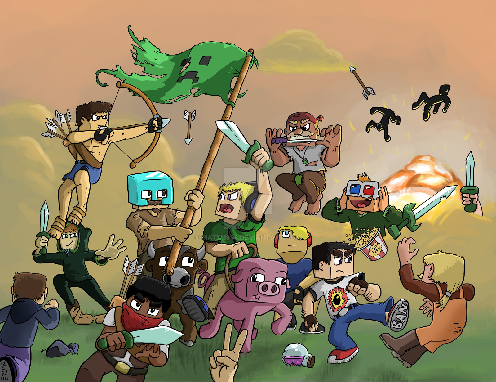 1600x1231 Battle In Minecraft - Minecraft Art Drawings