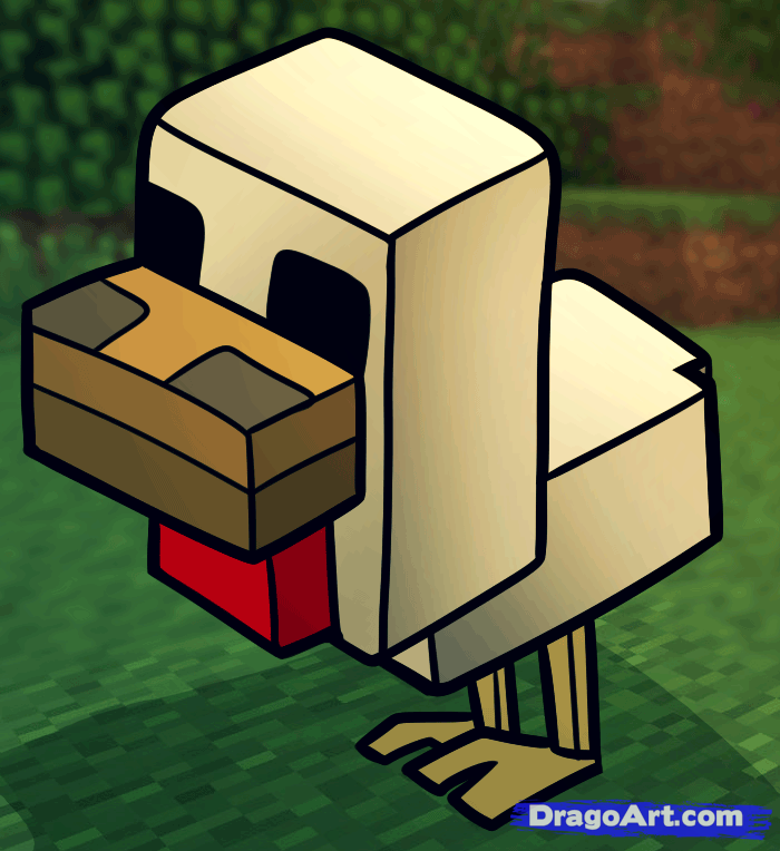 700x764 How To Draw A Minecraft Chicken, Step - Minecraft Cartoon Drawings