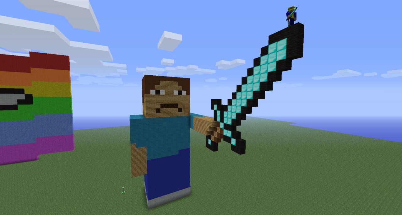 1280x685 giant steve with a diamond sword minecraft project - Minecraft Diamond Sword Drawing