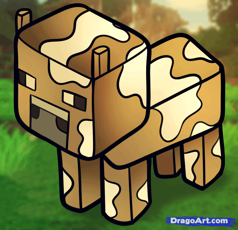 798x771 How To Draw A Minecraft Cow, Step - Minecraft Drawing Online