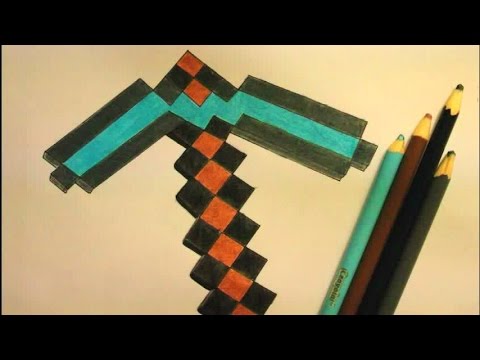 480x360 How To Draw A Diamond Pickaxe In Minecraft With A Gridstep - Minecraft Pickaxe Drawing