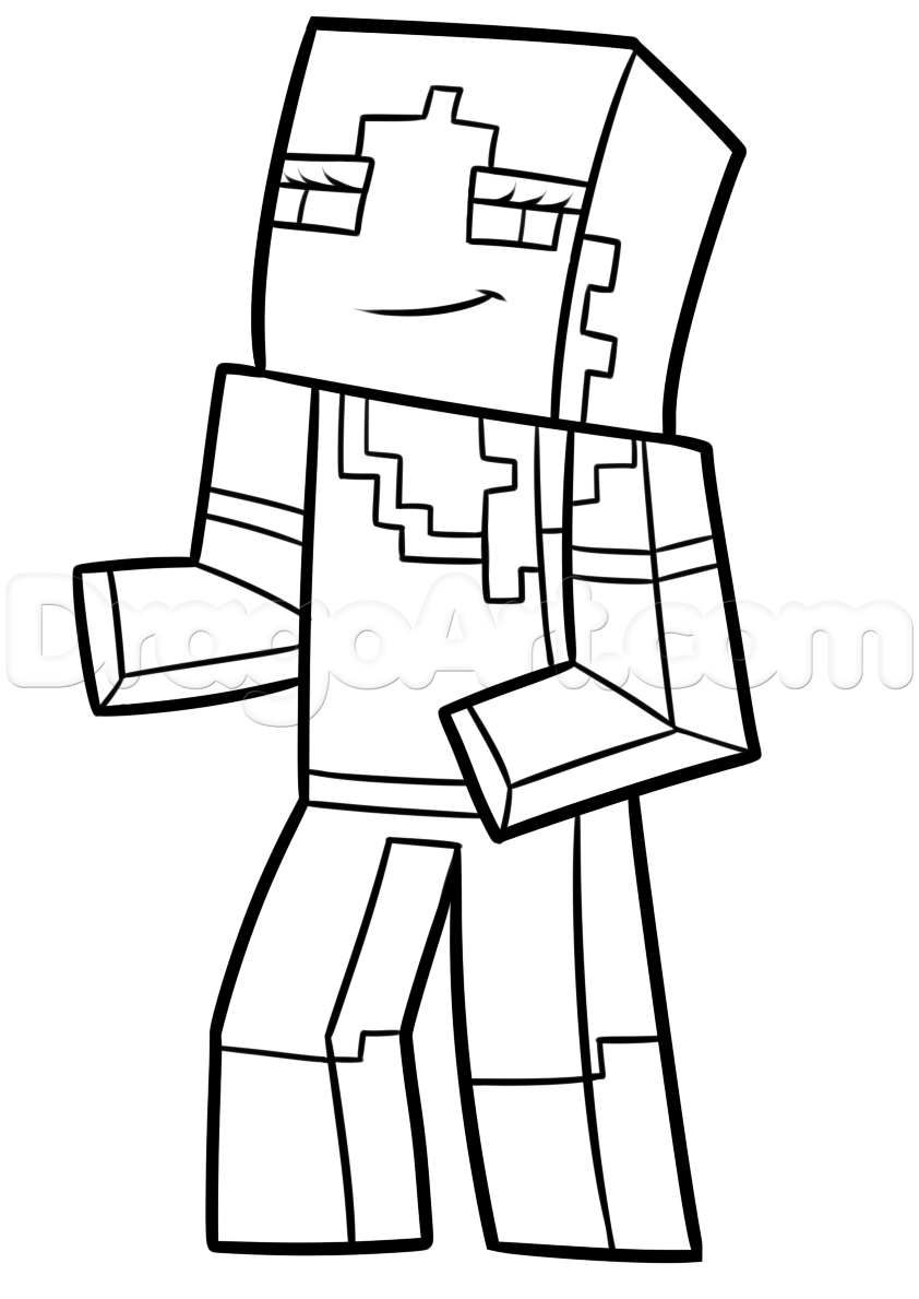 842x1189 How To Draw Alex From Minecraft, Step - Minecraft Pictures Drawing