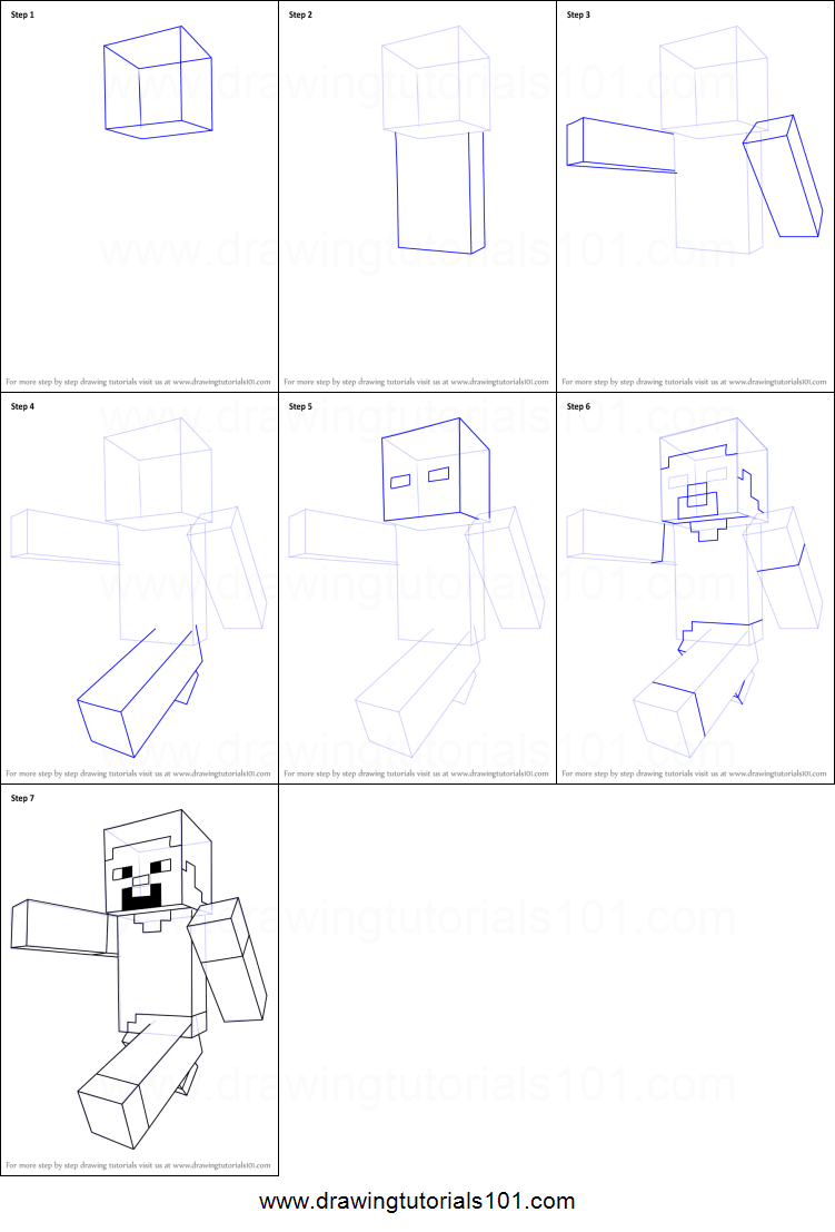 751x1107 How To Draw Steve From Minecraft Printable Step - Minecraft Pictures Drawing