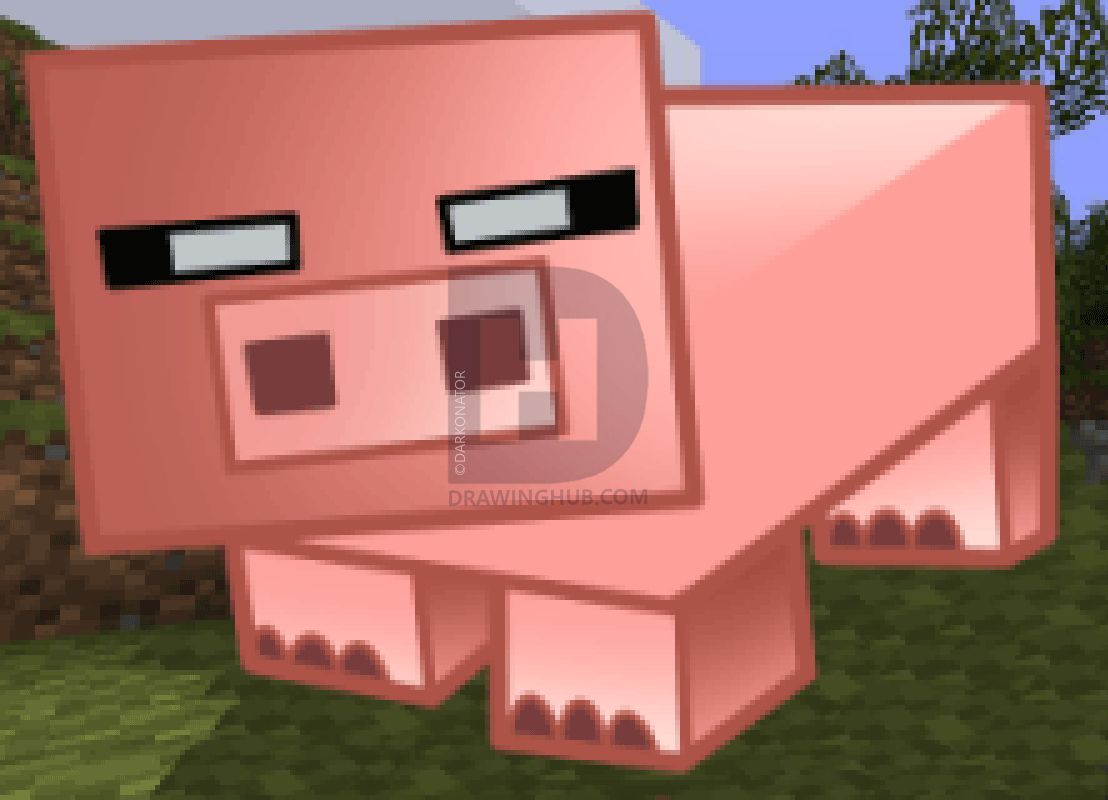 1108x800 How To Draw A Minecraft Pig, Step - Minecraft Pig Drawing