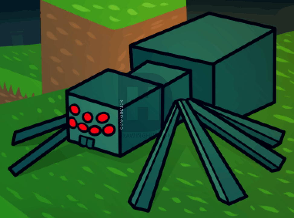 973x720 how to draw a minecraft spider, minecraft cave spider, step - Minecraft Spider Drawing