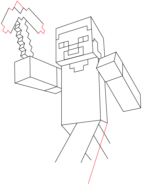 565x734 How To Draw Steve With A Pickaxe From Minecraft With Easy Step - Minecraft Steve Drawing