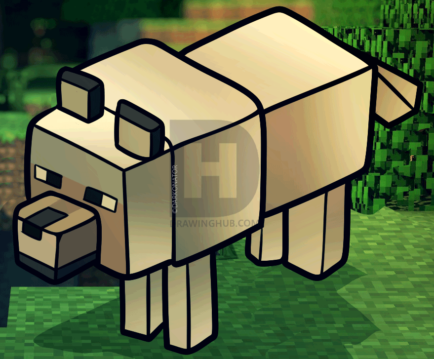 879x727 How To Draw A Minecraft Wolf, Step - Minecraft Wolf Drawing