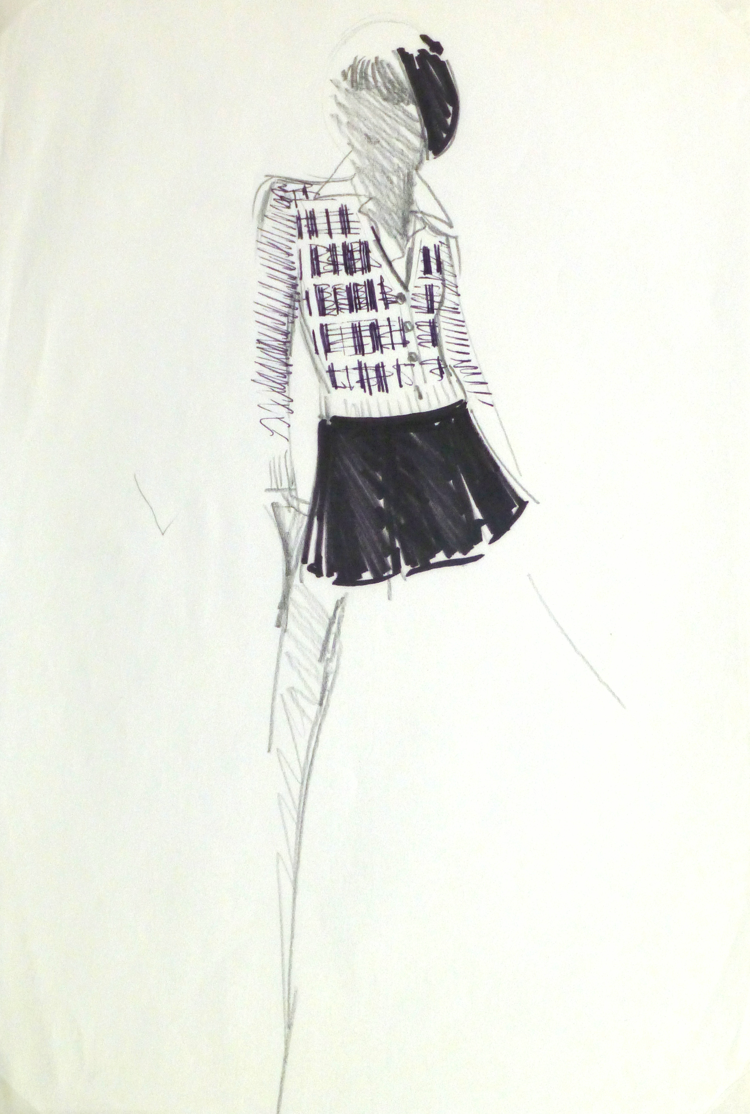 2482x3688 Rt Ink Pencil Fashion Sketch - Mini Skirt Drawing