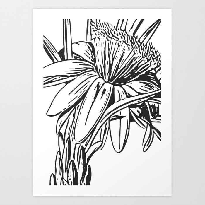700x700 minimalist black and white flower drawing art print - Minimalist Flower Drawing