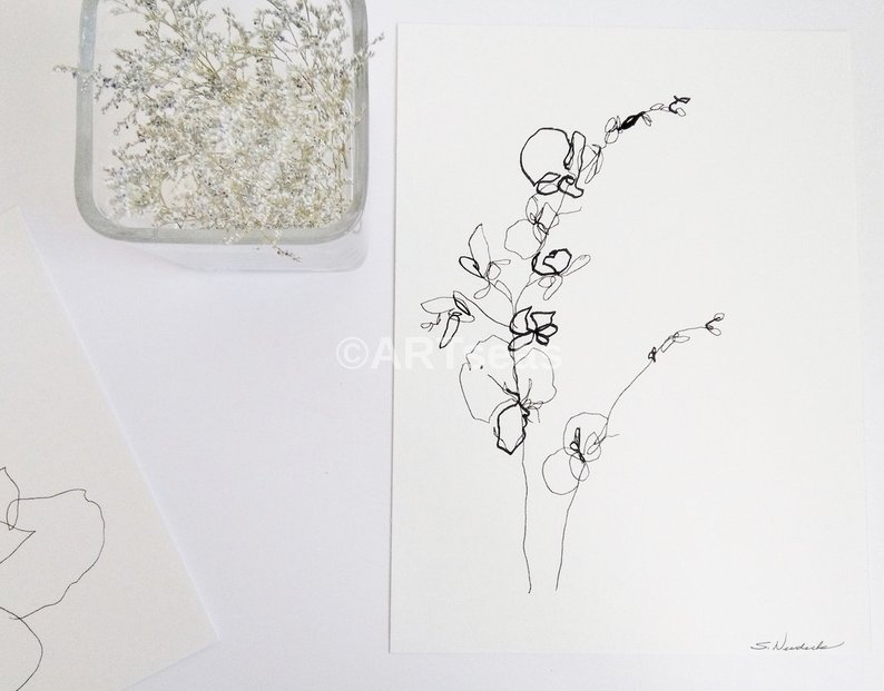 794x621 original botanical drawing minimalist flower drawing etsy - Minimalist Flower Drawing