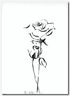 235x323 flowers ink drawing art print, minimalist abstract modern black - Minimalist Flower Drawing