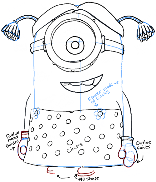 500x583 how to draw stuart the minion dressed as a girl from despicable me - Minion Drawing Step By Step