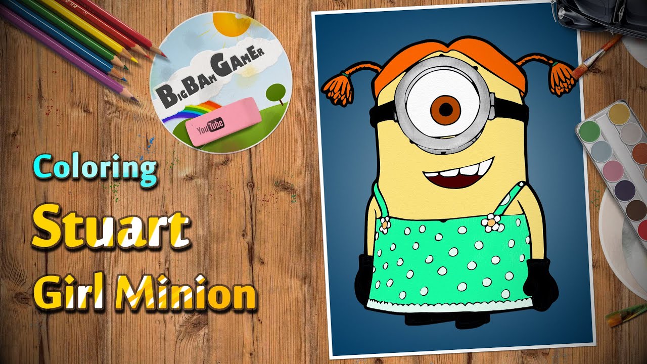 1280x720 stuart girl minion coloring drawing - Minion Girl Drawing
