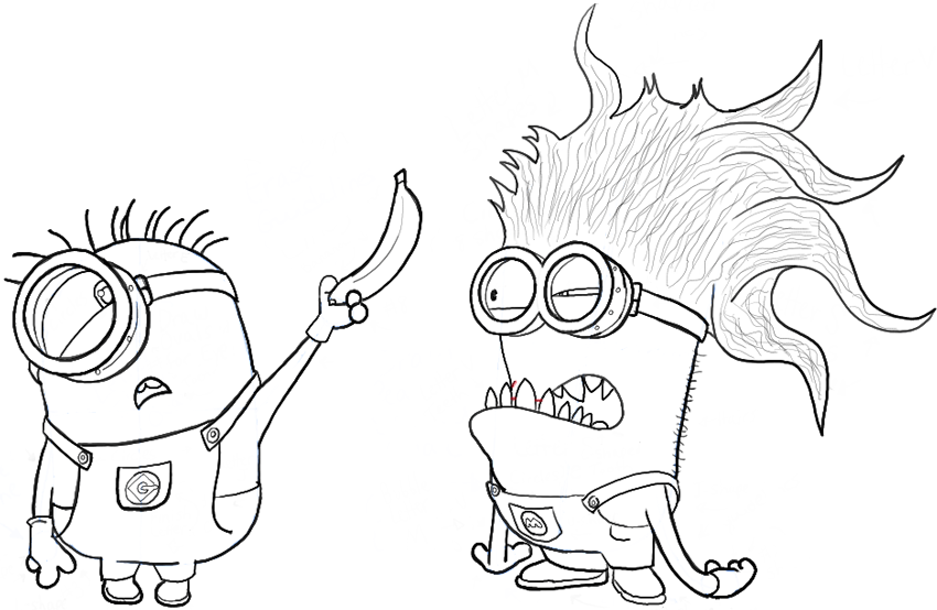 850x554 how to draw stuart and an evil minion from despicable me drawing - Minion Outline Drawing