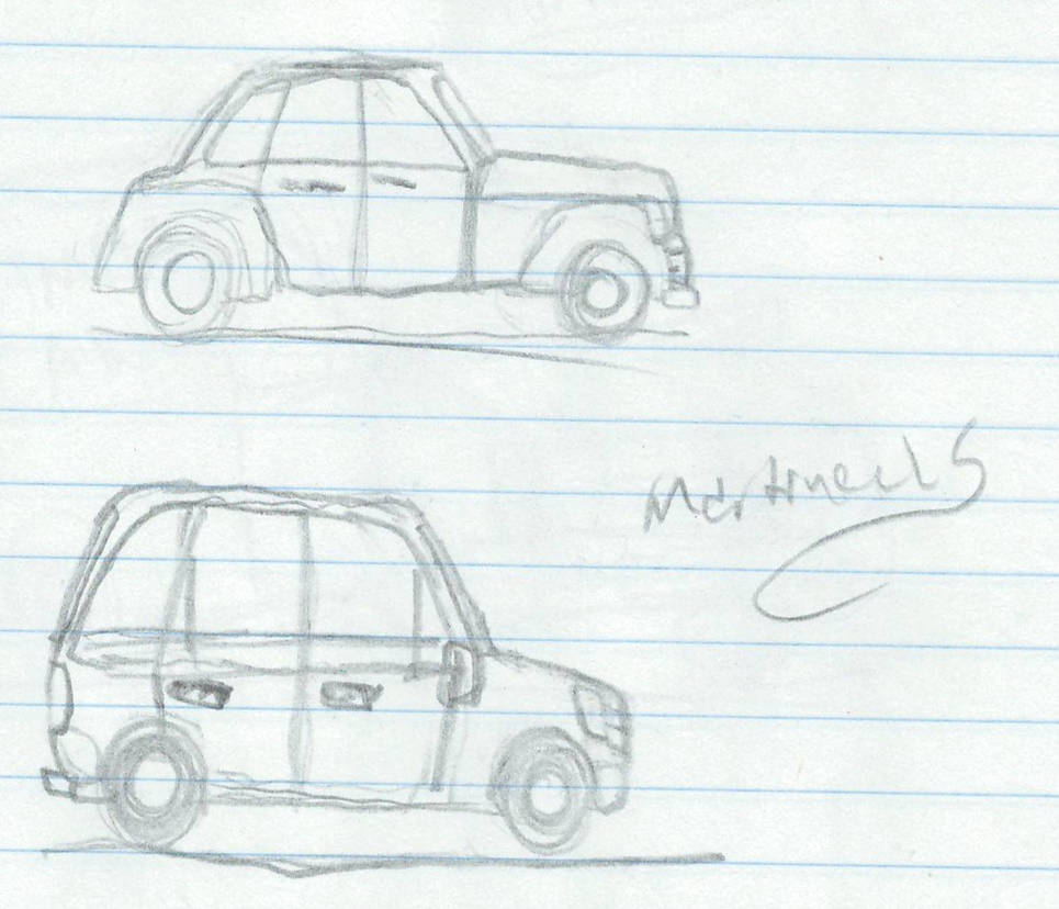965x828 Old Car, New Minivan, A Side Drawing - Minivan Drawing