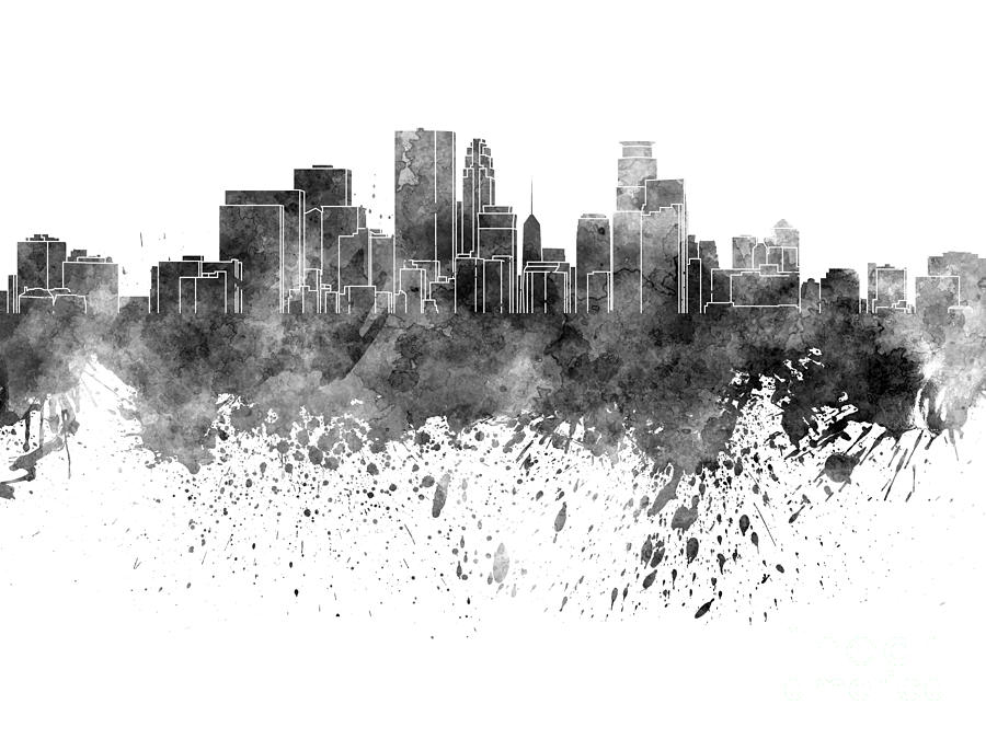 900x675 Minneapolis Skyline In Black Watercolor On White Background - Minneapolis Skyline Drawing