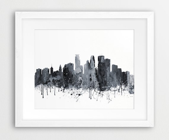 570x472 minneapolis skyline printable minneapolis cityscape etsy - Minneapolis Skyline Drawing
