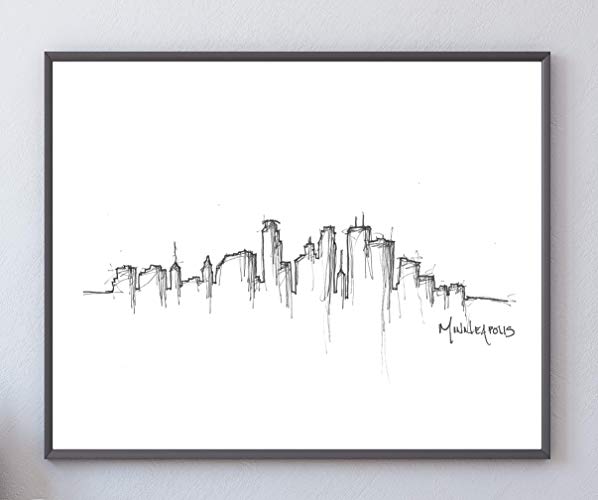 598x500 Minneapolis Skyline Art Print, Minneapolis Print - Minneapolis Skyline Drawing