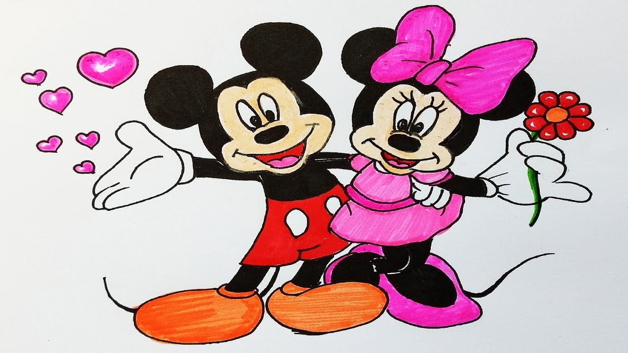 1280x720 How To Draw Mickey Mouse And Minnie Mouse Step - Minnie Mouse Cartoon Drawing
