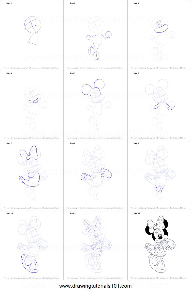 751x1155 How To Draw Minnie Mouse Printable Step - Minnie Mouse Drawing Step By Step