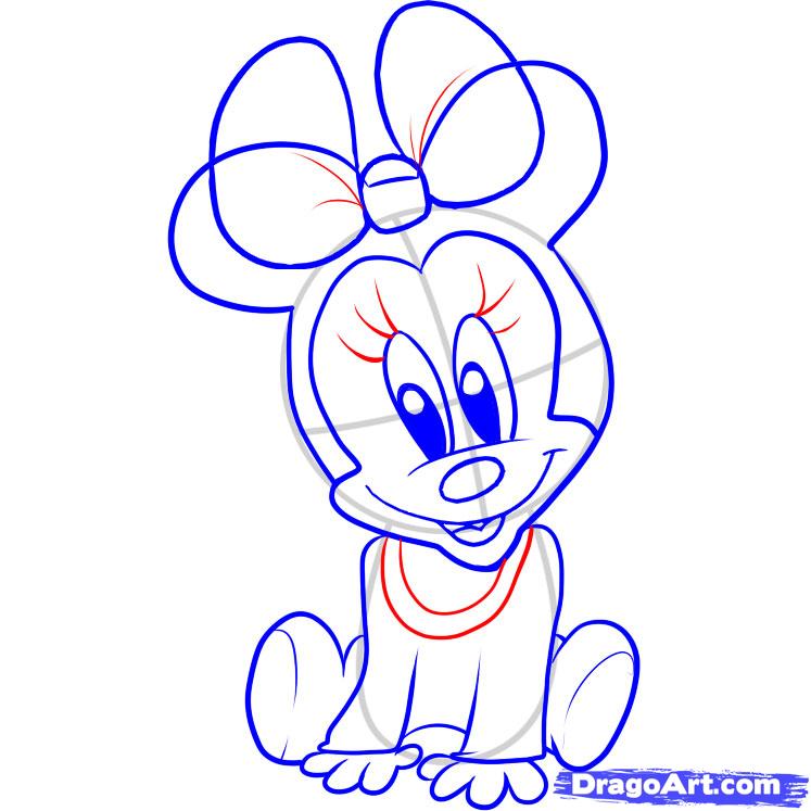 747x747 How To Draw Baby Minnie Mouse, Step - Minnie Mouse Line Drawing