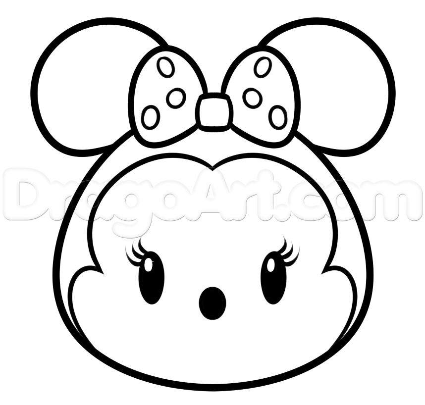 858x818 how to draw tsum tsum minnie mouse, step - Minnie Mouse Line Drawing