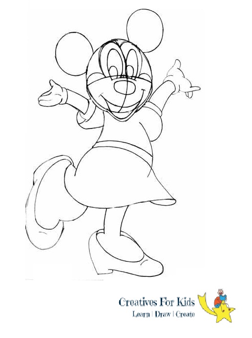516x692 How To Draw Minnie Mouse Step - Minnie Mouse Line Drawing