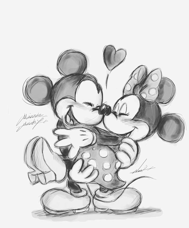 735x887 Disney Mickey Minnie Mouse Love - Minnie Mouse Line Drawing