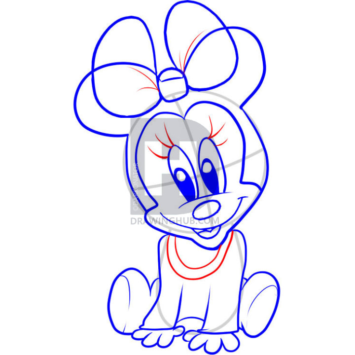 720x720 How To Draw Baby Minnie Mouse, Step - Minnie Mouse Line Drawing