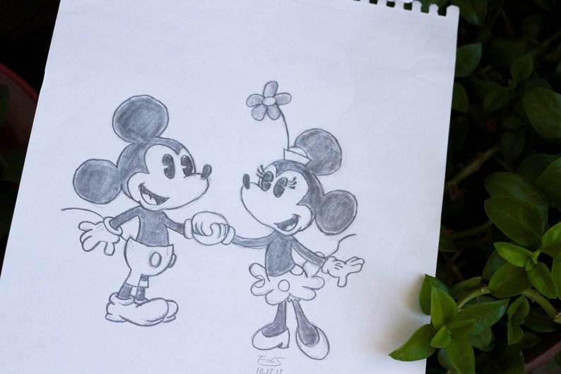 794x529 Mickey And Minnie Mouse Pencil Drawing Print Etsy - Minnie Mouse Pencil Drawing