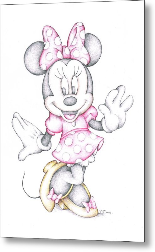493x803 Minnie Mouse Disney Cartoon Colour Pencil Drawing Metal Print - Minnie Mouse Pencil Drawing
